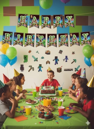 Minecraft Happy Birthday Banner Erkek Çocuk Doğum Günü Parti Dekorasyon Süsü 17x180 Cm