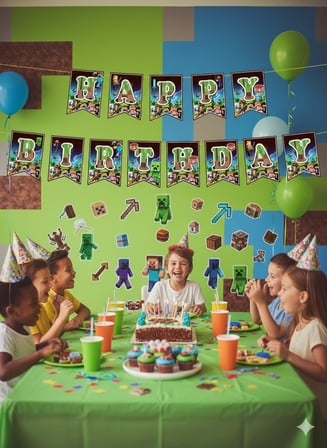 Minecraft Happy Birthday Banner Erkek Çocuk Doğum Günü Parti Dekorasyon Süsü 17x180 Cm