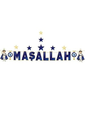 Maşallah Yazılı Sünnet Banner Mavi Gold 160 cm Sünnet Süsü Parti Dekorasyon