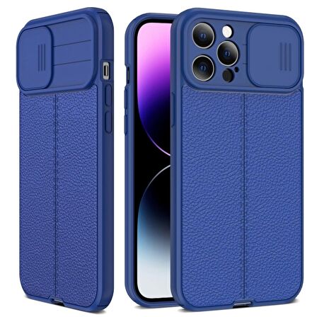 Smcase iPhone 14 Pro Max Kılıf Lensi Kamera Korumalı Deri Dokulu Silikon