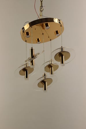 Modern Gold Tepsi 5li Yatay Disk Formlu Kristalize 3 Renk Led Avize