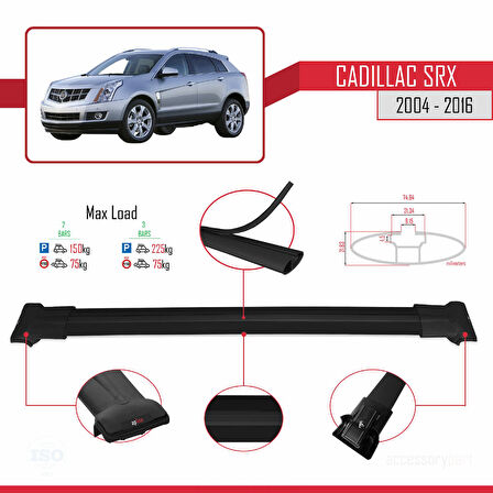 Cadillac SRX 2004-2016 Arası ile Uyumlu FLY Model Ara Atkı Tavan Barı Siyah 2 Adet