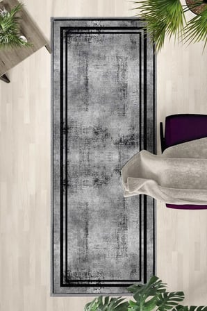 Sera Çizgi Siyah Salon Mutfak Yatak Odası Dijital Baskı Yolluk Halı