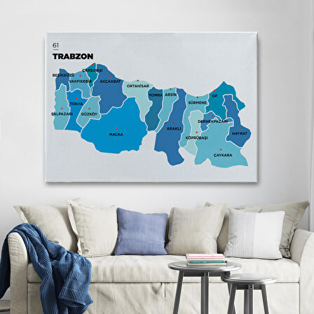 Harita Sepeti Trabzon İli ve İlçeler Haritası Dekoratif Kanvas Tablo 1471