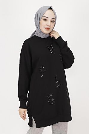 Puane 2 İp Kumaş Taş Baskılı Sweatshirt