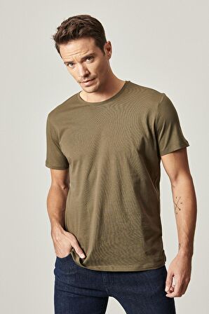 Erkek Sıyah-hakı-grı Melanj Slim Fit Dar Kesim Bisiklet Yaka 3'lü %100 Pamuk Tişört Paketi