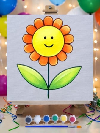 Sevimli Çiçek Tuval Boyama Aktivite Seti 19x19 Cm (Tuval, Şövale, Fırça ve 6 Renk Akrilik Boya Seti)