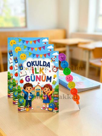 Okula Yeni Başlayan Öğrencilere Özel 10 Adet Hediye Seti 1. Sınıf- Sene Başı Emoji Kurşun Kalem Tebrik Kartı Hediyeli