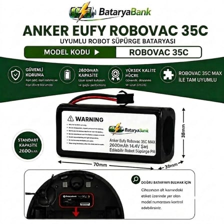 Anker Eufy RoboVac 35C Uyumlu Robot Süpürge Bataryası 14.4V 2600mAh Li-ion Şarj Edilebilir Pil