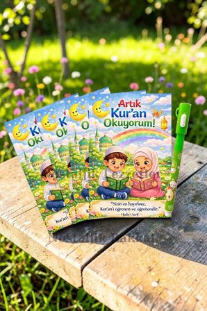 Artık Kur'an Okuyorum Hediyesi 20 Set Kur'an Kursu-Hatim Töreni Hatırası Ayıcık Desenli Görünmez Kalem Tebrik Kartı Hediyeli