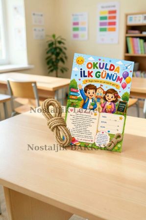 Hatıra İpi Tebrik Kartı Hediyeli 10 Adet Okulda İlk Gün Hediye Seti 1. Sınıf-Sene Başı Hatıra Tebrik Kartı Seti