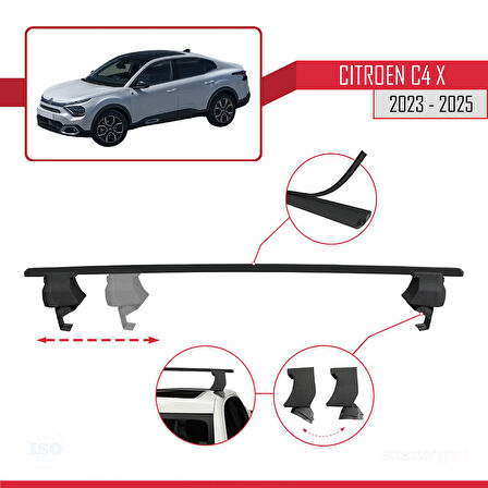 Citroen C4X 2023 ve Sonrası ile Uyumlu ACE-4 Ara Atkı Tavan Barı Siyah 2 Adet