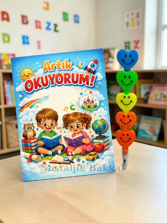 20 Set Yeni Okumayı Öğrenen Öğrencilere Hediye Artık Okuyorum Yazılı 1. Sınıf Hatırası Kalp Kurşun Kalem Tebrik Kartı Hediyeli