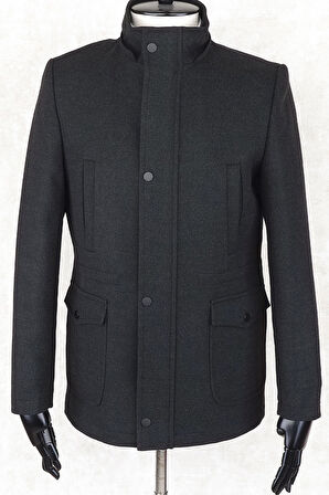 JANCARLUCCİ  Erkek Dizüstü Slimfit Çıkarılabilir  Kapüşonlu Torba Cep Fermuarlı Astarlı  Kaşe Kaban 