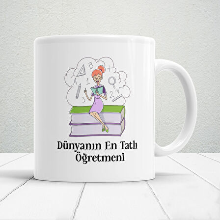 Dünyanın En Tatlı Öğretmeni - Öğretmenler Günü Temalı Baskılı Kupa Bardak  Mod1