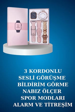 Kablolu Bluetooth Kulaklık ve Kadınlara Özel Bileklik Hediyeli Yeni Nesil Akıllı Saat 3 Kordonlu - Lisinya
