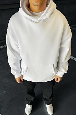 3 Iplik Polarlı Kapüşonlu Oversize Kalıp Hoodie Siyah Renk Unisex Sweatshirt