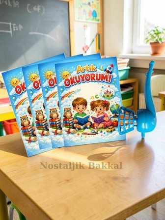 Yeni Okumayı Öğrenen Öğrencilere Hediye 10 Set Artık Okuyorum Yazılı 1. Sınıf Hatırası Pipo Şeklinde Üflemeli Top Tebrik Kartı Hediyeli