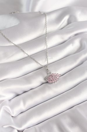 316L Çelik Gümüş Renk Zincir Pembe Zirkon Taşlı Kuğu Model Kadın Kolye