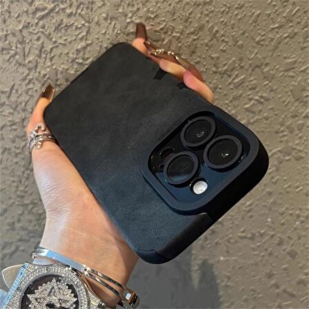 İphone 15 Pro İle Uyumlu Premium Suni Suet Kamera Korumalı Kılıf