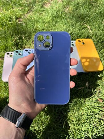 İphone 15 Uyumlu Parlak Premium Renkli Cam Telefon Kılıfı