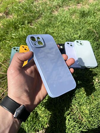 İphone 15 Uyumlu Parlak Premium Renkli Cam Telefon Kılıfı