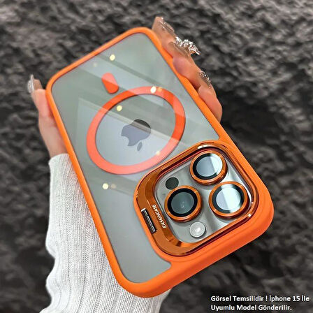 iPhone 15 Pro Uyumlu Kılıf Klon Stantlı + Lens Korumalı MagSafe Kapak