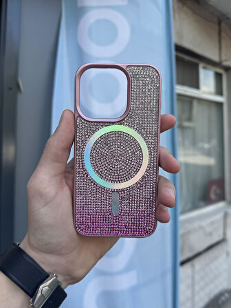 İphone 14 Kılıf Diamont MagSafe Hologramlı Kapak