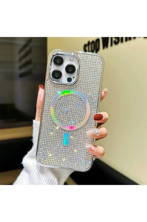 İphone 14 Pro Max Kılıf Diamont MagSafe Hologramlı Telefon Kılıfı