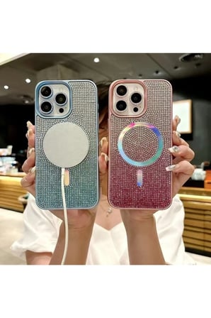 İphone 14 Pro Max Kılıf Diamont MagSafe Hologramlı Telefon Kılıfı