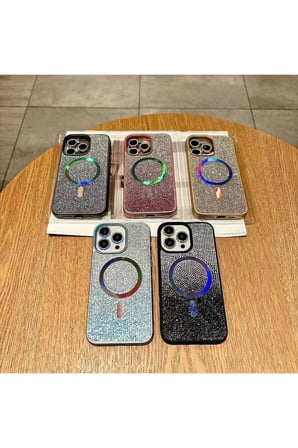 İphone 14 Pro Max Kılıf Diamont MagSafe Hologramlı Telefon Kılıfı