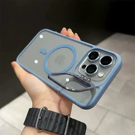 iPhone 16 Pro Uyumlu Kılıf Klon Stantlı + Lens Korumalı MagSafe Telefon Kılıfı