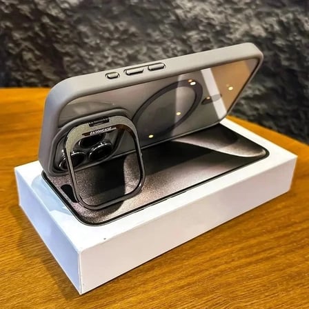 iPhone 16 Pro Uyumlu Kılıf Klon Stantlı + Lens Korumalı MagSafe Telefon Kılıfı