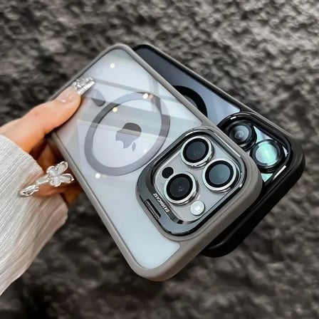 iPhone 16 Pro Uyumlu Kılıf Klon Stantlı + Lens Korumalı MagSafe Telefon Kılıfı