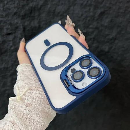 iPhone 16 Pro Max Uyumlu Kılıf Klon Stantlı + Lens Korumalı MagSafe Telefon Kılıfı