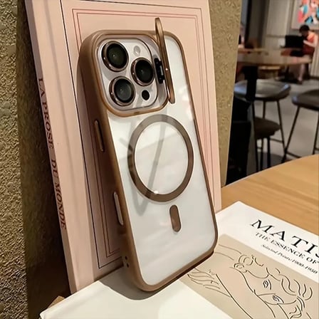 iPhone 16 Pro Max Uyumlu Kılıf Klon Stantlı + Lens Korumalı MagSafe Telefon Kılıfı