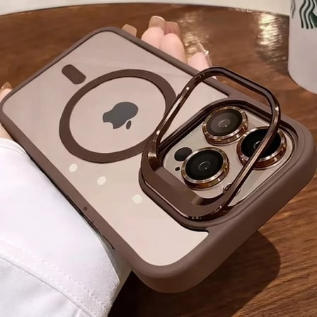 iPhone 16 Pro Max Uyumlu Kılıf Klon Stantlı + Lens Korumalı MagSafe Telefon Kılıfı