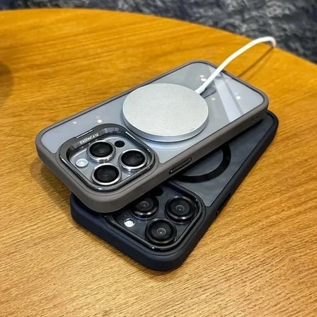 iPhone 16 Pro Max Uyumlu Kılıf Klon Stantlı + Lens Korumalı MagSafe Telefon Kılıfı