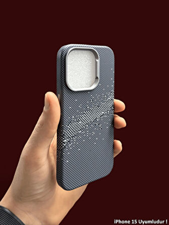 iPhone 15 MagSafe Uyumlu Kılıf Carbon Desenli Premium Kapak