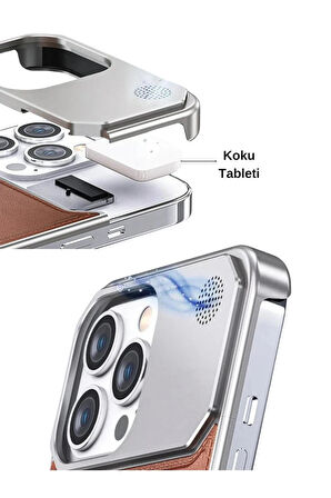 iPhone 16 Pro Max Parfümlü Koku Hazneli MagSafe Uyumlu Deri Kılıf 