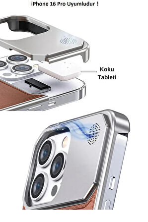 iPhone 16 Pro Parfümlü Koku Hazneli MagSafe Uyumlu Deri Kılıf 