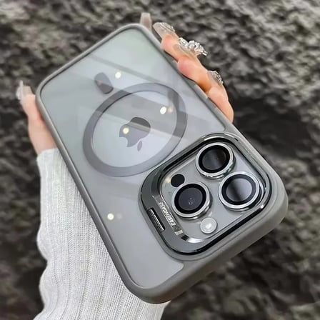 iPhone 16 Pro Max Uyumlu Kılıf Klon Stantlı + Lens Korumalı MagSafe Telefon Kılıfı