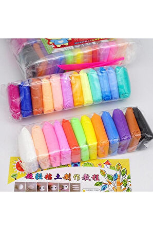 Kil Oyun Hamuru Zıplayan Karışık Renkli (12 Adet 115 Gr ) Hava ile Kuruyan Air Dry Clay Modelleme Kili