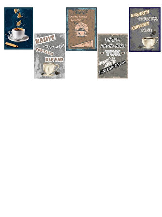 Kahve Ruhunu Dekorasyonunuza Yansıtan 5 Parça (20cmx29cm)  A4 Mdf Baskı Tablo, Duvar Tabloları , Kahve Köşesi Tabloları, Cafe Tabloları, Çerçeve Görünümlü Dekoratif Hediyelik