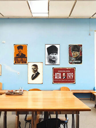 Mustafa Kemal Atatürk Temalı 5 Adet (20cmx29cm) Çerçeve Görünümlü A4 Mdf Tablo İle Ev, Okul, Kafe, İş Yeri Dekorasyonunuza Ruh Katan Dekoratif Hediyelik