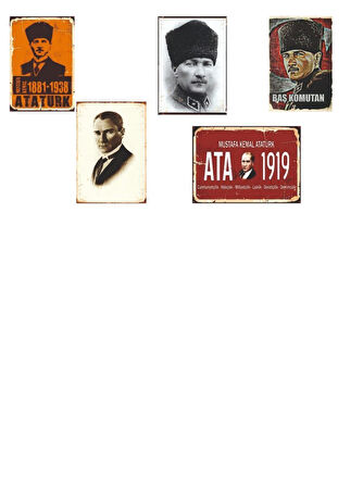 Mustafa Kemal Atatürk Temalı 5 Adet (20cmx29cm) Çerçeve Görünümlü A4 Mdf Tablo İle Ev, Okul, Kafe, İş Yeri Dekorasyonunuza Ruh Katan Dekoratif Hediyelik