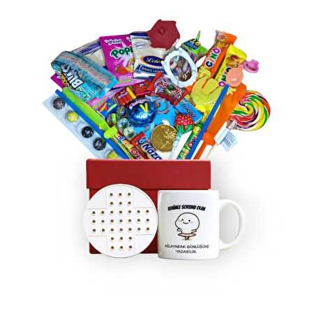 Geçmişe Açılan Kırmızı Hediye Kutusu ve Benimle Sorunu Olan Ağlayarak Günlüğüne Yazabilir Baskılı Kupa Bardak