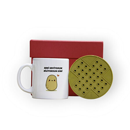 Zamana Dokunan Kırmızı Hediye Kutusu ve Seni Seviyorum Biliyorsun Dimi Yazılı Kupa Bardak