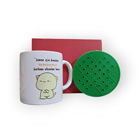 Nostaljik Lezzetler Kırmızı Hediye Kutusu ve Kurban Olsunlar Bana Baskılı Kupa Bardak
