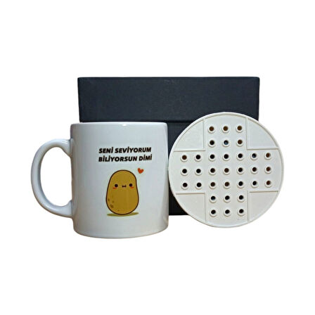 Dün Bugün Gibi! Nostaljik Hediyelerle Dolu Siyah Hediye Kutusu ve Seni Seviyorum Biliyorsun Dimi Yazılı Kupa Bardak